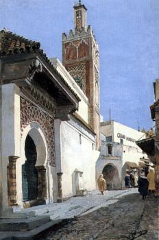 曼紐爾 加西亞 羅德裡格斯 A Street Scene With a Mosque Tangier